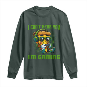 Funny Pizza Video Gaming Long Sleeve Shirt I Can Not Hear You I Am Gaming TS14 Dark Forest Green Print Your Wear