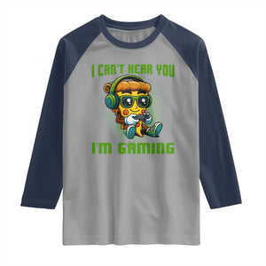 Funny Pizza Video Gaming Raglan Shirt I Can Not Hear You I Am Gaming TS14 Sport Gray Navy Print Your Wear