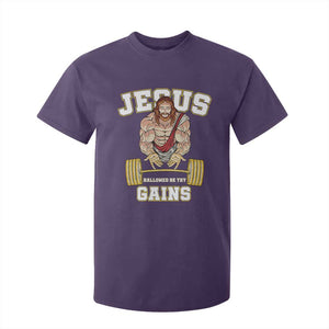 Funny Jesus Gym T Shirt For Kid Hallowed Be Thy Gains TS14 Purple Print Your Wear