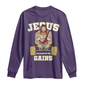 Funny Jesus Gym Long Sleeve Shirt Hallowed Be Thy Gains TS14 Purple Print Your Wear