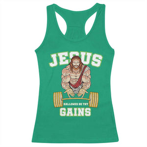 Funny Jesus Gym Racerback Tank Top Hallowed Be Thy Gains TS14 Irish Green Print Your Wear