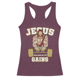 Funny Jesus Gym Racerback Tank Top Hallowed Be Thy Gains TS14 Maroon Print Your Wear