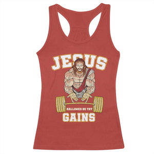 Funny Jesus Gym Racerback Tank Top Hallowed Be Thy Gains TS14 Red Print Your Wear