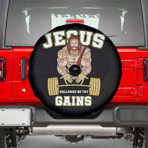 Funny Jesus Gym Spare Tire Cover Hallowed Be Thy Gains TS14 Black Print Your Wear