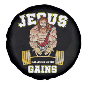 Funny Jesus Gym Spare Tire Cover Hallowed Be Thy Gains TS14 Print Your Wear