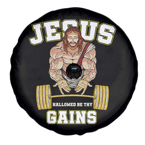 Funny Jesus Gym Spare Tire Cover Hallowed Be Thy Gains TS14 Print Your Wear