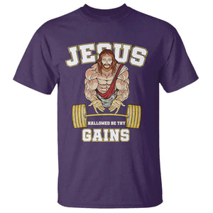 Funny Jesus Gym T Shirt Hallowed Be Thy Gains TS14 Purple Print Your Wear