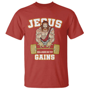 Funny Jesus Gym T Shirt Hallowed Be Thy Gains TS14 Red Print Your Wear