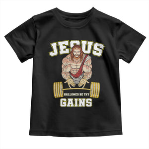 Funny Jesus Gym Toddler T Shirt Hallowed Be Thy Gains TS14 Black Print Your Wear