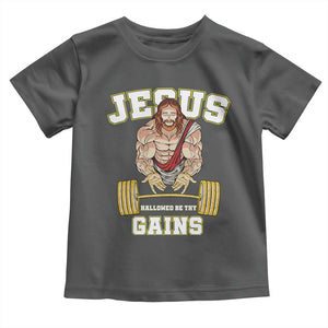 Funny Jesus Gym Toddler T Shirt Hallowed Be Thy Gains TS14 Dark Heather Print Your Wear