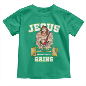 Funny Jesus Gym Toddler T Shirt Hallowed Be Thy Gains TS14 Irish Green Print Your Wear
