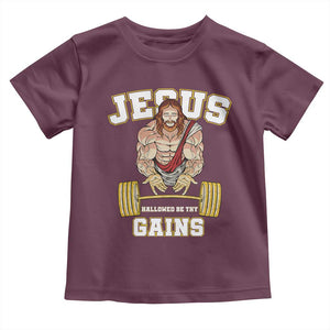 Funny Jesus Gym Toddler T Shirt Hallowed Be Thy Gains TS14 Maroon Print Your Wear