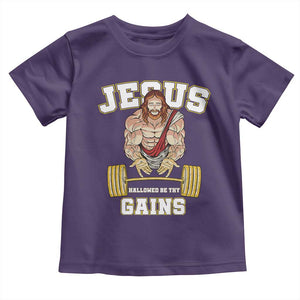 Funny Jesus Gym Toddler T Shirt Hallowed Be Thy Gains TS14 Purple Print Your Wear