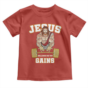 Funny Jesus Gym Toddler T Shirt Hallowed Be Thy Gains TS14 Red Print Your Wear
