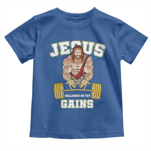Funny Jesus Gym Toddler T Shirt Hallowed Be Thy Gains TS14 Royal Blue Print Your Wear