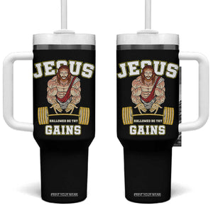 Funny Jesus Gym Tumbler With Handle Hallowed Be Thy Gains TS14 One Size: 40 oz Black Print Your Wear