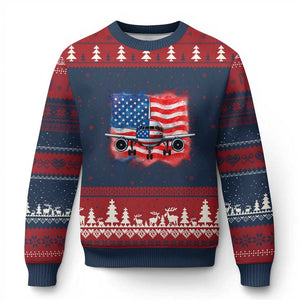 Pilot Airplane Patriotic American Flag Plane Aviation Ugly Christmas Sweater TS14 Navy Red Print Your Wear