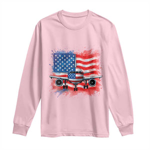 Pilot Airplane Patriotic American Flag Plane Aviation Long Sleeve Shirt TS14 Light Pink Print Your Wear