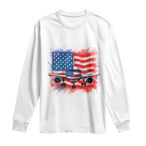 Pilot Airplane Patriotic American Flag Plane Aviation Long Sleeve Shirt TS14 White Print Your Wear