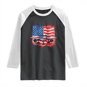 Pilot Airplane Patriotic American Flag Plane Aviation Raglan Shirt TS14 Black White Print Your Wear