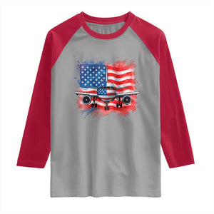 Pilot Airplane Patriotic American Flag Plane Aviation Raglan Shirt TS14 Sport Gray Red Print Your Wear