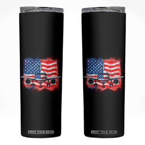 Pilot Airplane Patriotic American Flag Plane Aviation Skinny Tumbler TS14 Black Print Your Wear