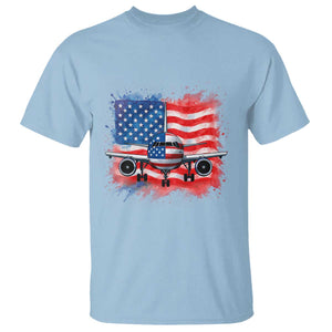 Pilot Airplane Patriotic American Flag Plane Aviation T Shirt TS14 Light Blue Print Your Wear