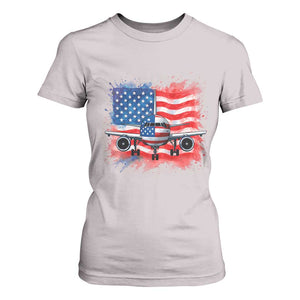 Pilot Airplane Patriotic American Flag Plane Aviation T Shirt For Women TS14 Ice Gray Print Your Wear