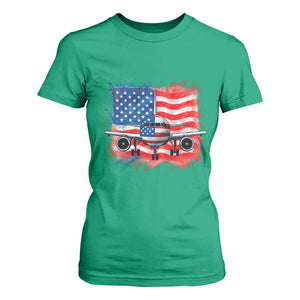 Pilot Airplane Patriotic American Flag Plane Aviation T Shirt For Women TS14 Irish Green Print Your Wear