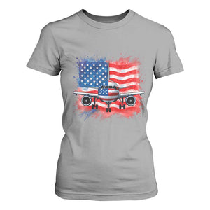 Pilot Airplane Patriotic American Flag Plane Aviation T Shirt For Women TS14 Sport Gray Print Your Wear