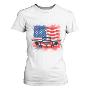 Pilot Airplane Patriotic American Flag Plane Aviation T Shirt For Women TS14 White Print Your Wear