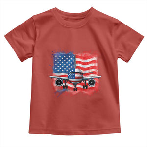 Pilot Airplane Patriotic American Flag Plane Aviation Toddler T Shirt TS14 Red Print Your Wear