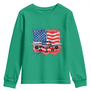 Pilot Airplane Patriotic American Flag Plane Aviation Youth Sweatshirt TS14 Irish Green Print Your Wear