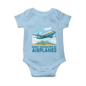 Funny Pilot Aviation Baby Onesie Easily Distracted By Airplanes Lover TS14 Light Blue Print Your Wear