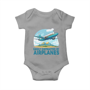 Funny Pilot Aviation Baby Onesie Easily Distracted By Airplanes Lover TS14 Sport Gray Print Your Wear