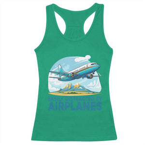 Funny Pilot Aviation Racerback Tank Top Easily Distracted By Airplanes Lover TS14 Irish Green Print Your Wear
