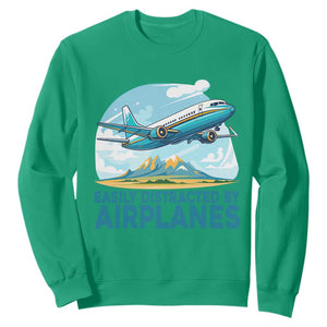 Funny Pilot Aviation Sweatshirt Easily Distracted By Airplanes Lover TS14 Irish Green Print Your Wear