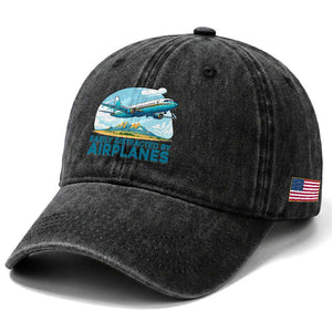 Funny Pilot Aviation Washed Cotton Baseball Cap Easily Distracted By Airplanes Lover TS14 Print Your Wear