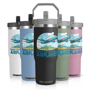 Funny Pilot Aviation Flip Straw Tumbler Easily Distracted By Airplanes Lover TS14 Print Your Wear