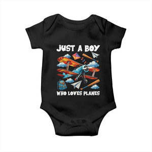 Funny Pilot Airplane Lovers Baby Onesie Just A Boy Who Loves Planes TS14 Black Print Your Wear