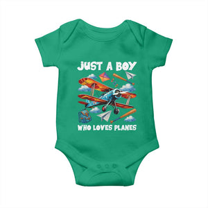 Funny Pilot Airplane Lovers Baby Onesie Just A Boy Who Loves Planes TS14 Irish Green Print Your Wear
