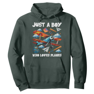 Funny Pilot Airplane Lovers Hoodie Just A Boy Who Loves Planes TS14 Dark Forest Green Print Your Wear