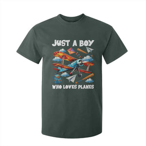 Funny Pilot Airplane Lovers T Shirt For Kid Just A Boy Who Loves Planes TS14 Dark Forest Green Print Your Wear