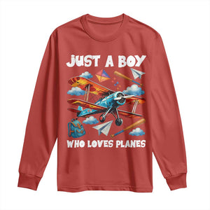 Funny Pilot Airplane Lovers Long Sleeve Shirt Just A Boy Who Loves Planes TS14 Red Print Your Wear
