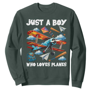 Funny Pilot Airplane Lovers Sweatshirt Just A Boy Who Loves Planes TS14 Dark Forest Green Print Your Wear
