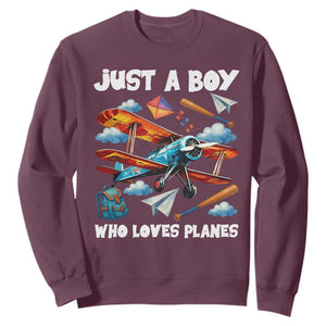 Funny Pilot Airplane Lovers Sweatshirt Just A Boy Who Loves Planes TS14 Maroon Print Your Wear