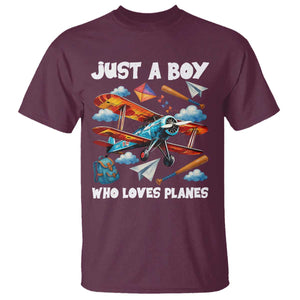 Funny Pilot Airplane Lovers T Shirt Just A Boy Who Loves Planes TS14 Maroon Print Your Wear