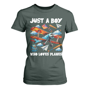Funny Pilot Airplane Lovers T Shirt For Women Just A Boy Who Loves Planes TS14 Dark Forest Green Print Your Wear