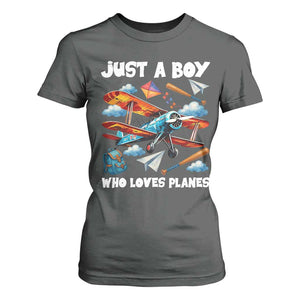 Funny Pilot Airplane Lovers T Shirt For Women Just A Boy Who Loves Planes TS14 Dark Heather Print Your Wear