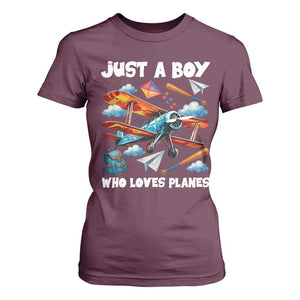 Funny Pilot Airplane Lovers T Shirt For Women Just A Boy Who Loves Planes TS14 Maroon Print Your Wear
